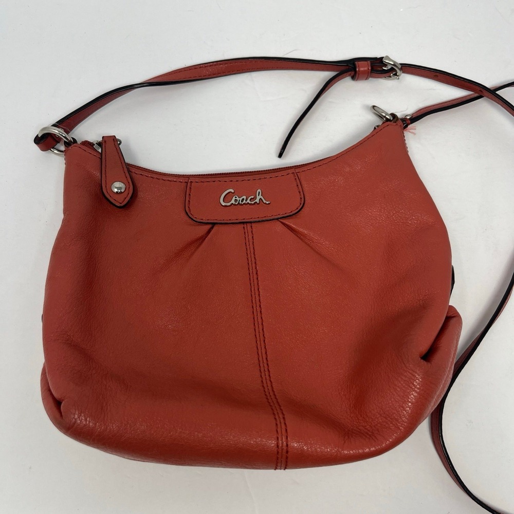 Coach Leather Shoulder Bag Coral Orange